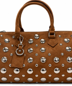 Bolso de mano marrón con tachuelas